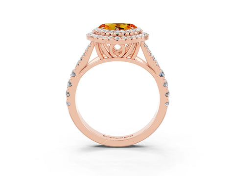 Rose gold Double Halo Heart Cut Citrine Pavé Split Shank Ring with Prong Setting_3