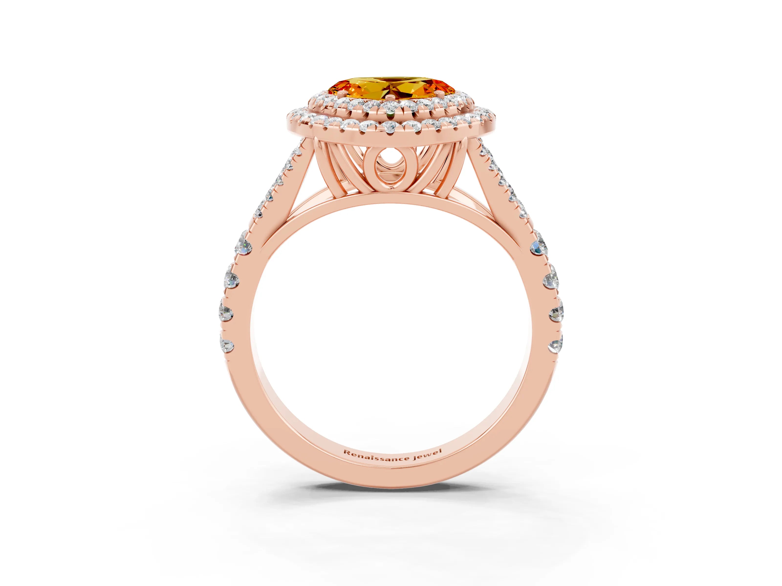Rose gold Double Halo Heart Cut Citrine Split Shank Engagement Ring with Four-Prong Setting_3