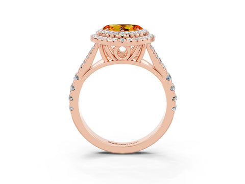 Rose gold Double Halo Heart Cut Citrine Split Shank Engagement Ring with Four-Prong Setting_3