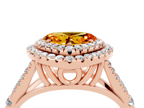 Rose gold Double Halo Heart Cut Citrine Split Shank Engagement Ring with Four-Prong Setting_4