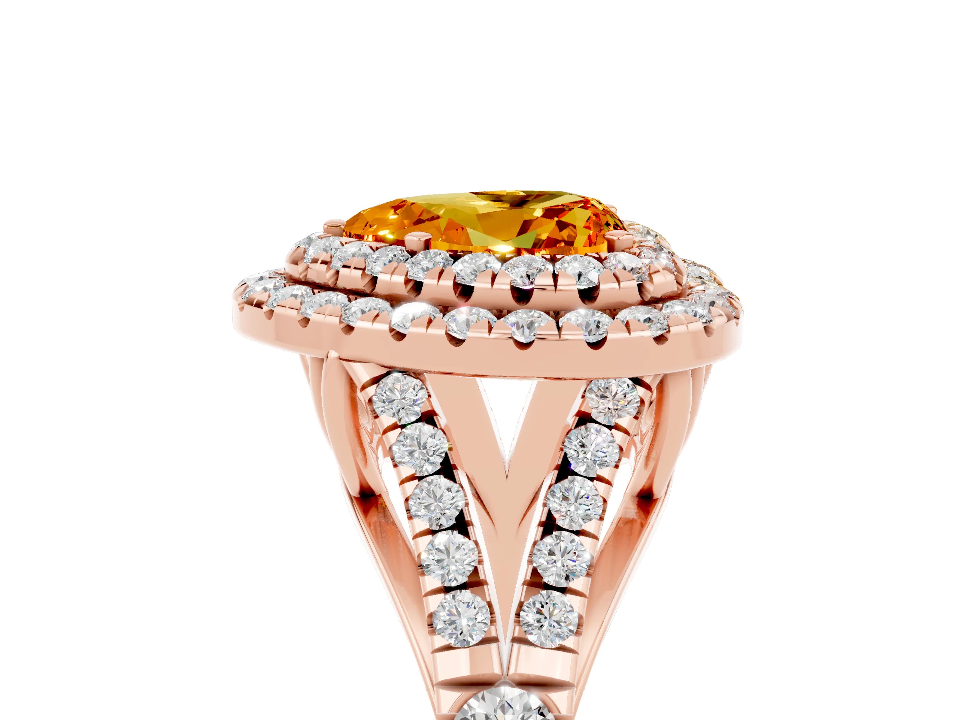 Rose gold Double Halo Heart Cut Citrine Split Shank Engagement Ring with Four-Prong Setting_5