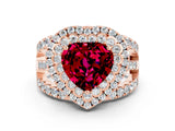 Rose gold Double Halo Heart Cut Diamond Split Shank Pave Set Ring