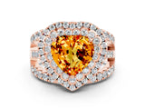 Rose gold Double Halo Heart Cut Diamond Split Shank Pave Set Ring