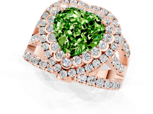 Rose gold Double Halo Heart Cut Diamond Split Shank Pave Set Ring