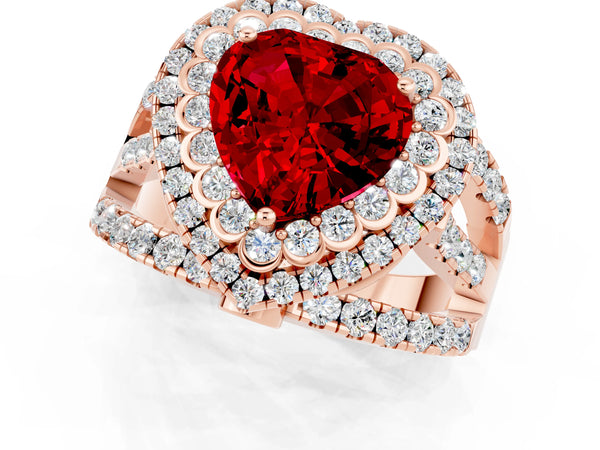 Rose gold Double Halo Heart Cut Diamond Split Shank Pave Set Ring