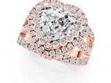 Rose gold Double Halo Heart Cut Diamond Split Shank Pave Set Ring_1