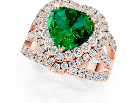 Rose gold Double Halo Heart Cut Diamond Split Shank Pave Set Ring_1