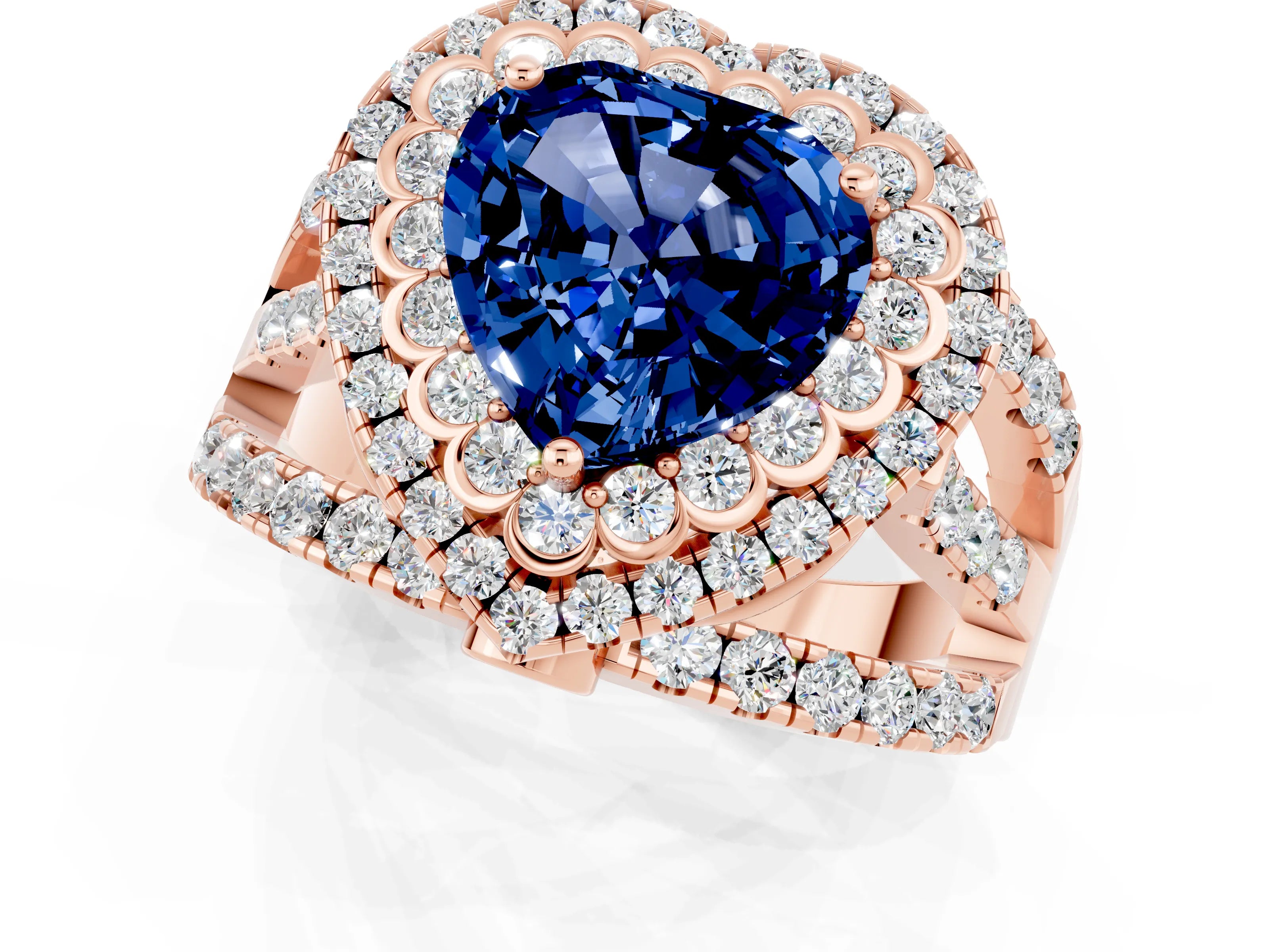 Rose gold Double Halo Heart Cut Diamond Split Shank Pave Set Ring_1