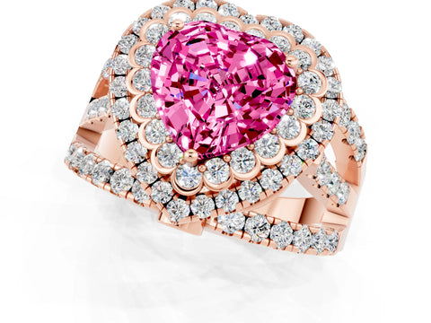 Rose gold Double Halo Heart Cut Diamond Split Shank Pave Set Ring_1