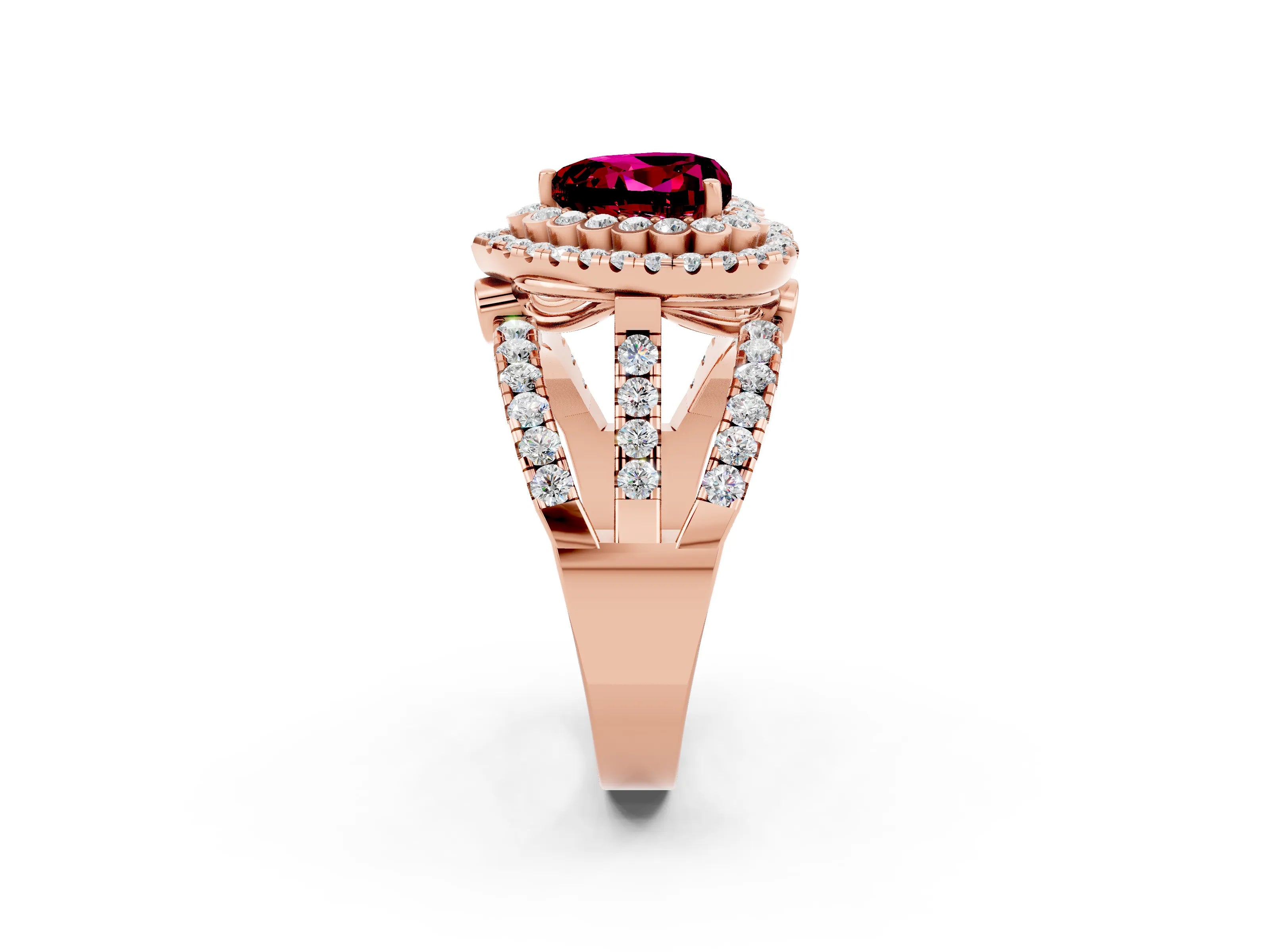 Rose gold Double Halo Heart Cut Diamond Split Shank Pave Set Ring_2