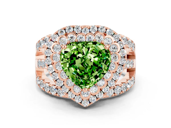 Rose gold Double Halo Heart Cut Diamond Split Shank Pave Set Ring