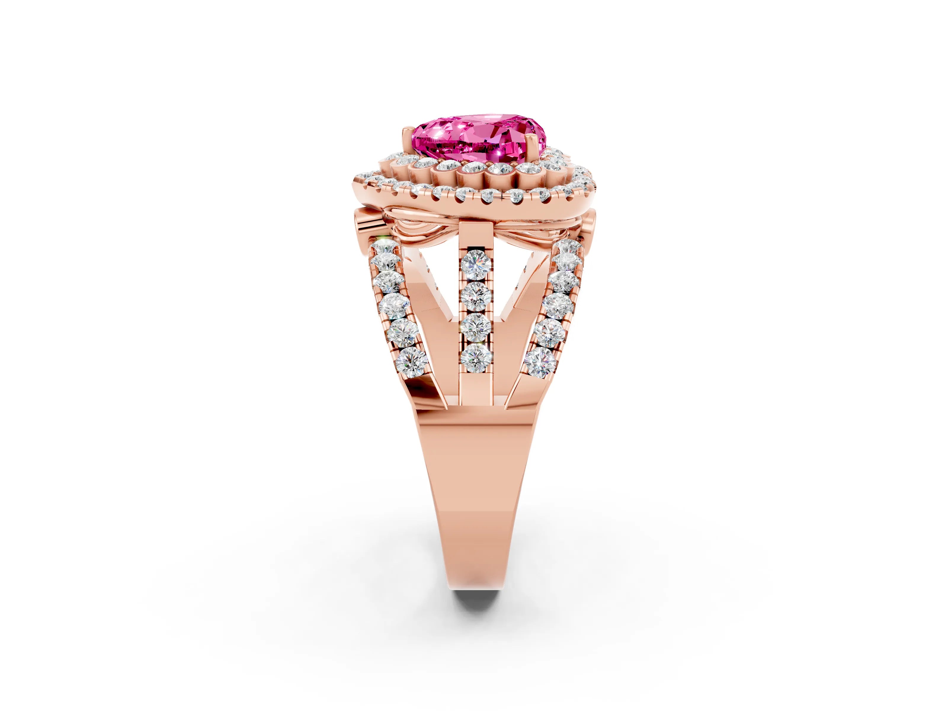 Rose gold Double Halo Heart Cut Diamond Split Shank Pave Set Ring_2