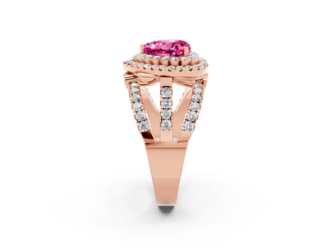 Rose gold Double Halo Heart Cut Diamond Split Shank Pave Set Ring_2