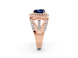 Rose gold Double Halo Heart Cut Diamond Split Shank Pave Set Ring_2