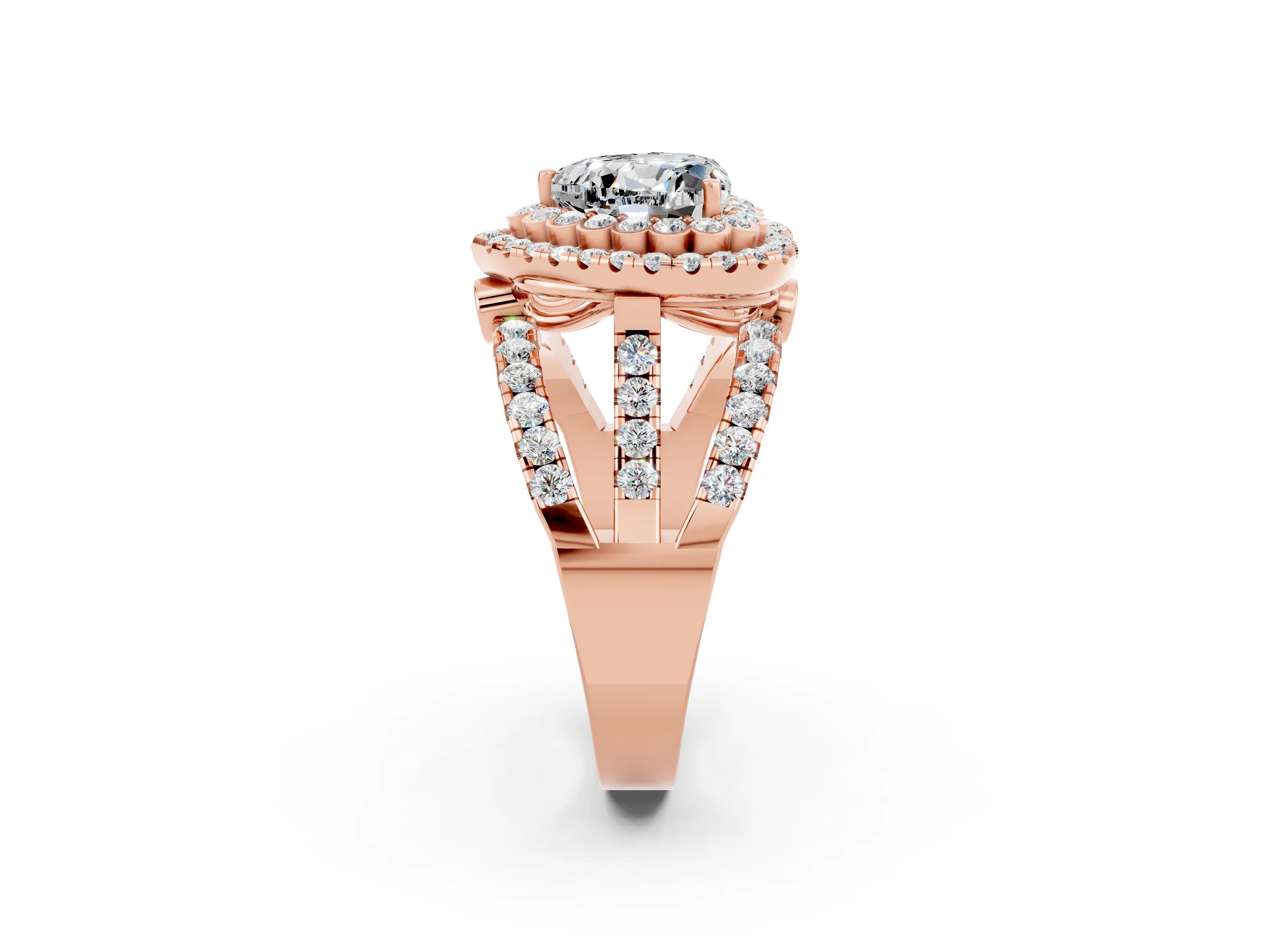 Rose gold Double Halo Heart Cut Diamond Split Shank Pave Set Ring_2