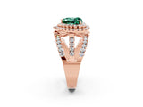 Rose gold Double Halo Heart Cut Diamond Split Shank Pave Set Ring_2