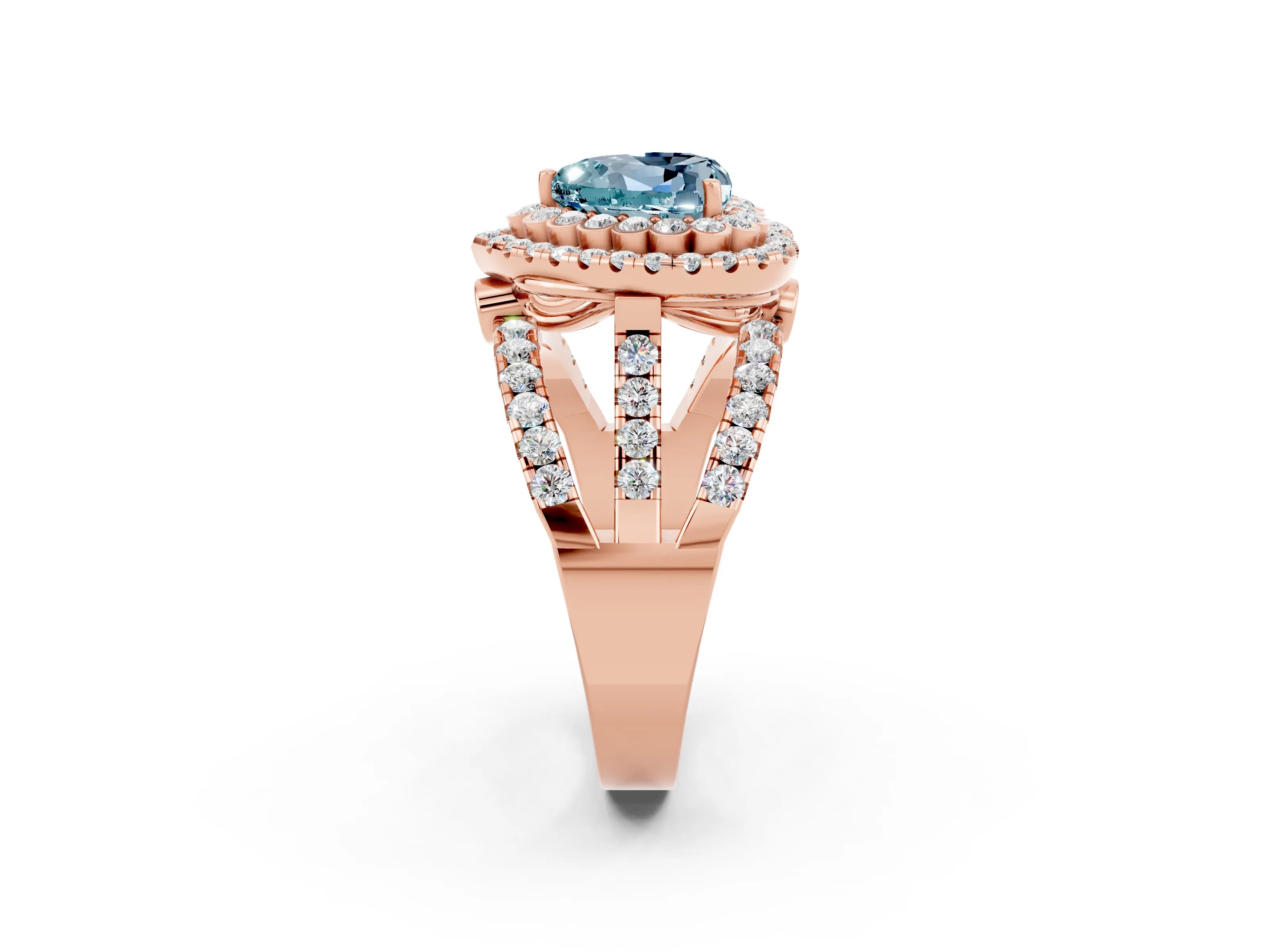 Rose gold Double Halo Heart Cut Diamond Split Shank Pave Set Ring_2