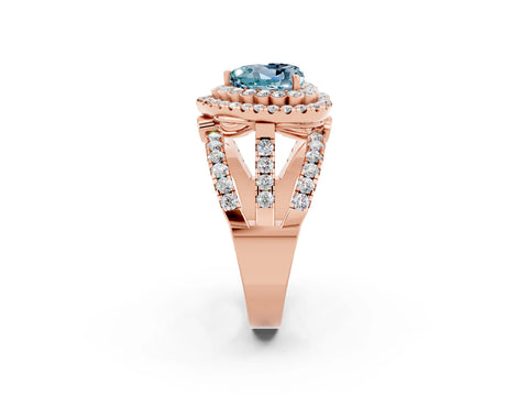 Rose gold Double Halo Heart Cut Diamond Split Shank Pave Set Ring_2