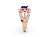Rose gold Double Halo Heart Cut Diamond Split Shank Pave Set Ring_2