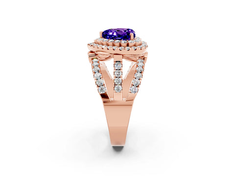 Rose gold Double Halo Heart Cut Diamond Split Shank Pave Set Ring_2
