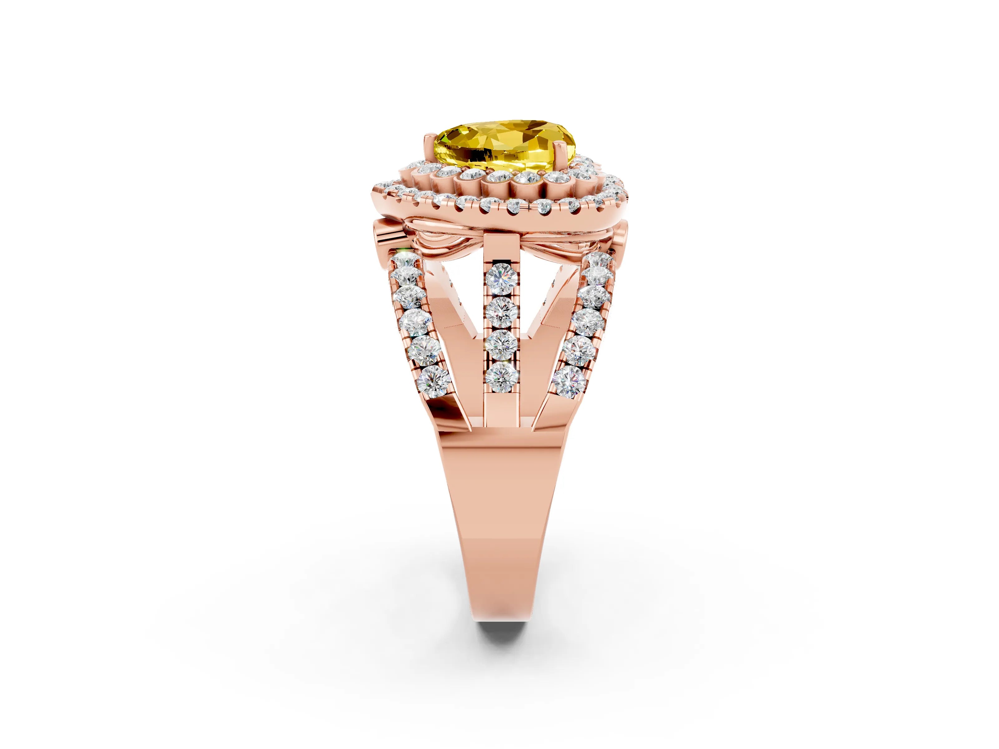 Rose gold Double Halo Heart Cut Diamond Split Shank Pave Set Ring_2