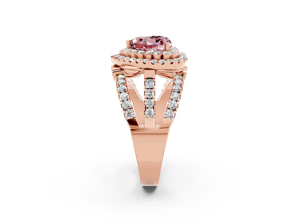 Rose gold Double Halo Heart Cut Diamond Split Shank Pave Set Ring