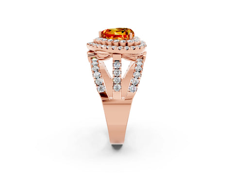 Rose gold Double Halo Heart Cut Diamond Split Shank Pave Set Ring_2