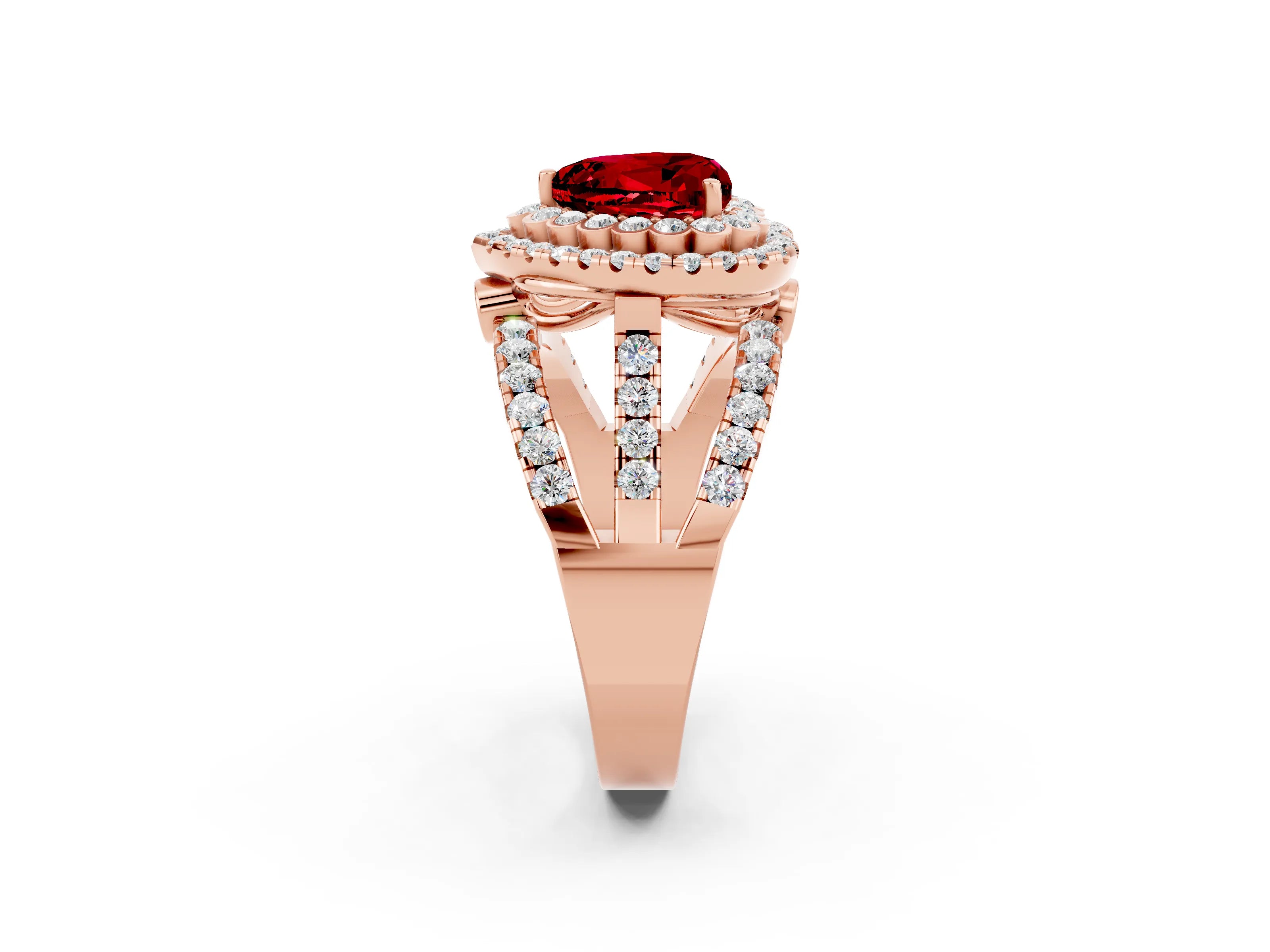 Rose gold Double Halo Heart Cut Diamond Split Shank Pave Set Ring_2