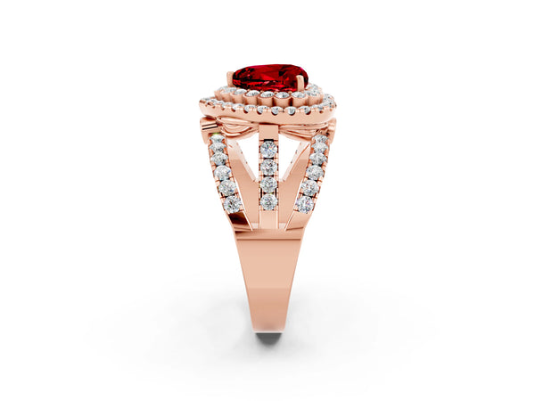 Rose gold Double Halo Heart Cut Diamond Split Shank Pave Set Ring