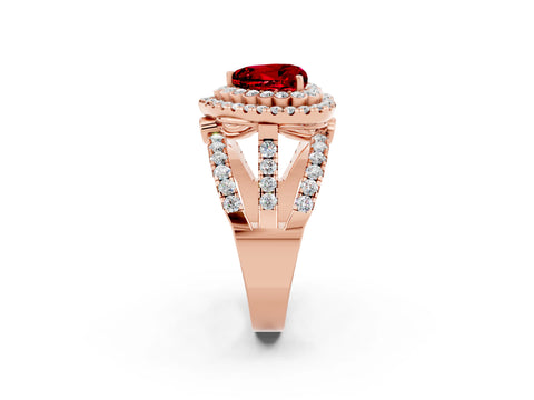 Rose gold Double Halo Heart Cut Diamond Split Shank Pave Set Ring_2