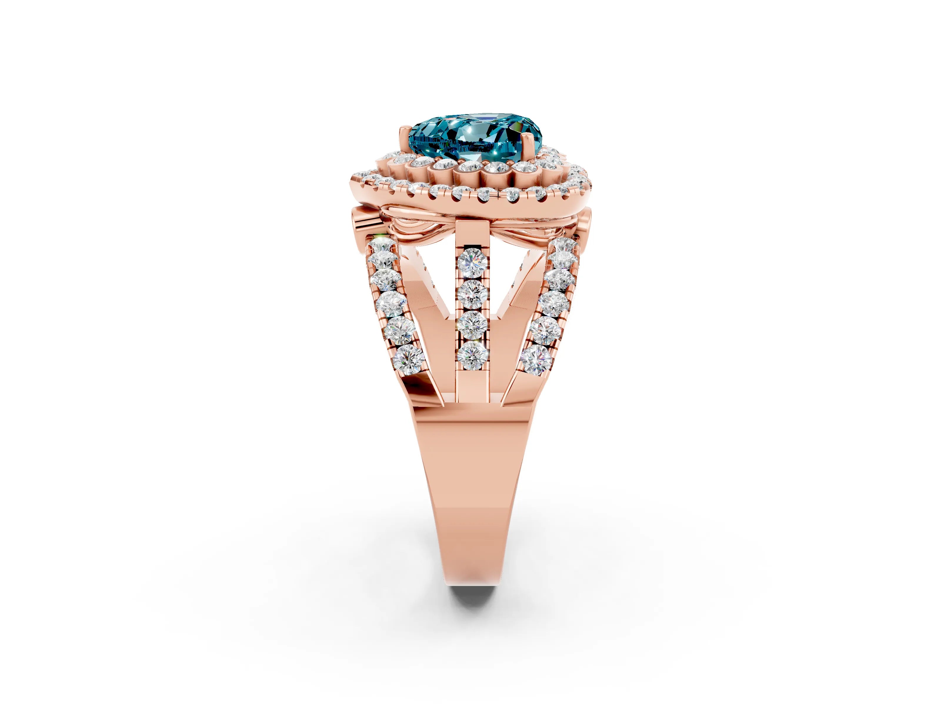Rose gold Double Halo Heart Cut Diamond Split Shank Pave Set Ring_2