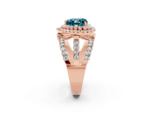 Rose gold Double Halo Heart Cut Diamond Split Shank Pave Set Ring