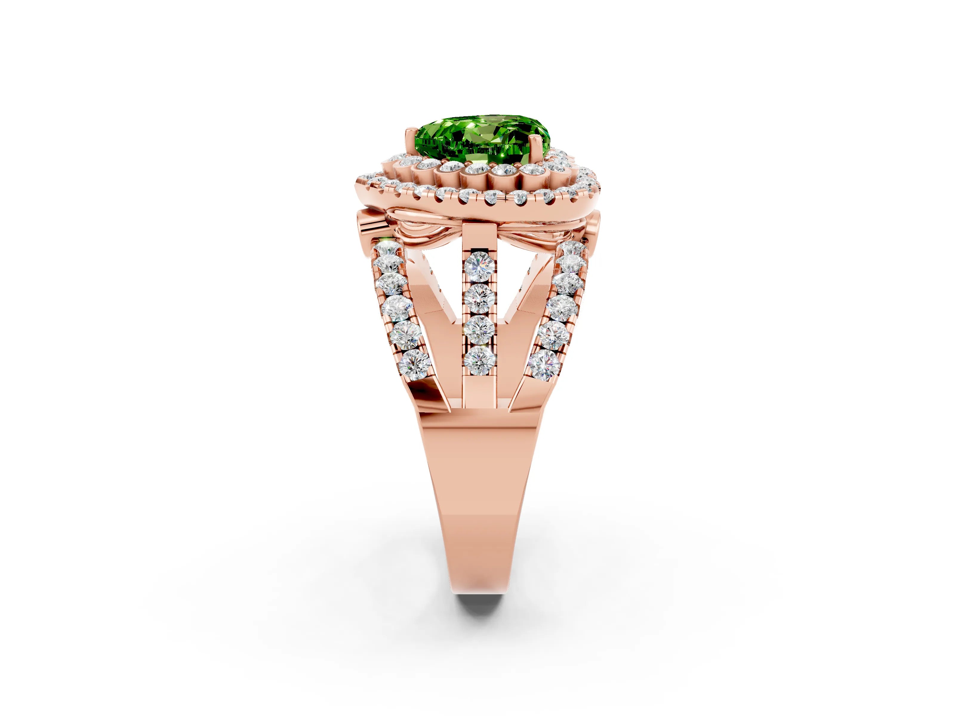 Rose gold Double Halo Heart Cut Diamond Split Shank Pave Set Ring_2