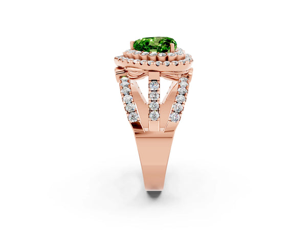 Rose gold Double Halo Heart Cut Diamond Split Shank Pave Set Ring