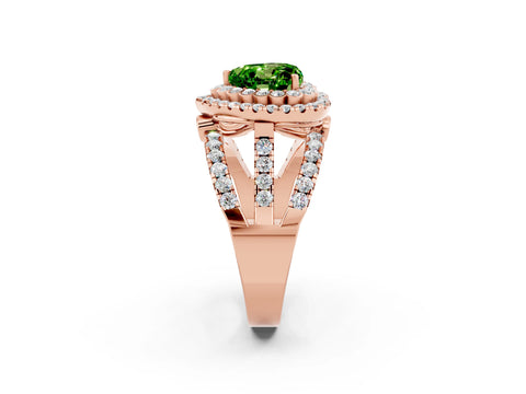 Rose gold Double Halo Heart Cut Diamond Split Shank Pave Set Ring_2