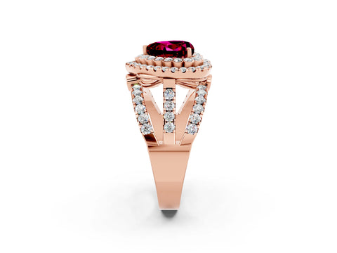 Rose gold Double Halo Heart Cut Diamond Split Shank Pave Set Ring_2