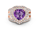 Rose gold Double Halo Heart Cut Diamond Split Shank Pave Set Ring
