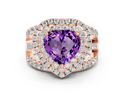 Rose gold Double Halo Heart Cut Diamond Split Shank Pave Set Ring