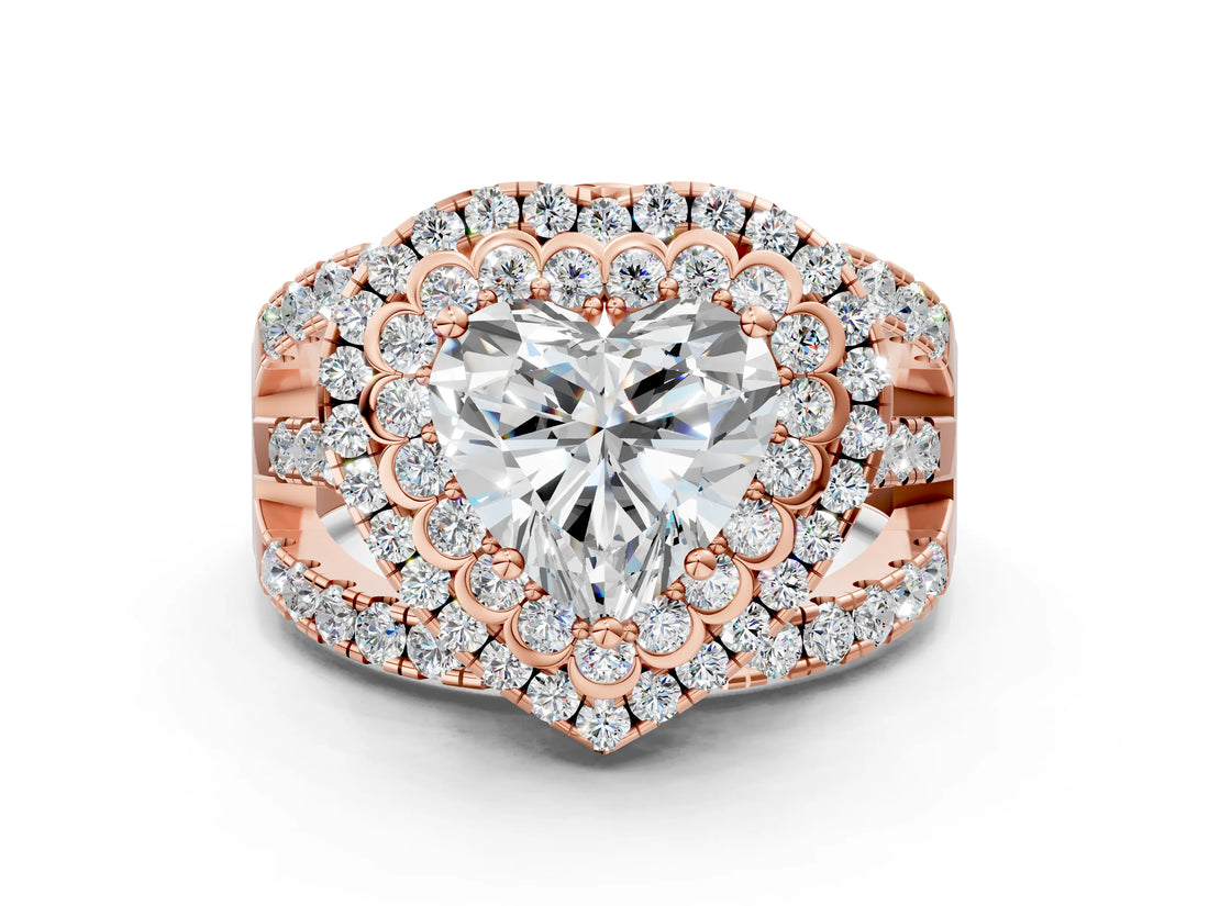 Rose gold Double Halo Heart Cut Diamond Split Shank Pave Set Ring_3