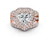 Rose gold Double Halo Heart Cut Diamond Split Shank Pave Set Ring_3
