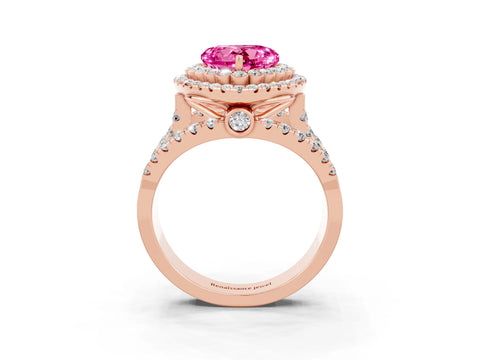 Rose gold Double Halo Heart Cut Diamond Split Shank Pave Set Ring_3