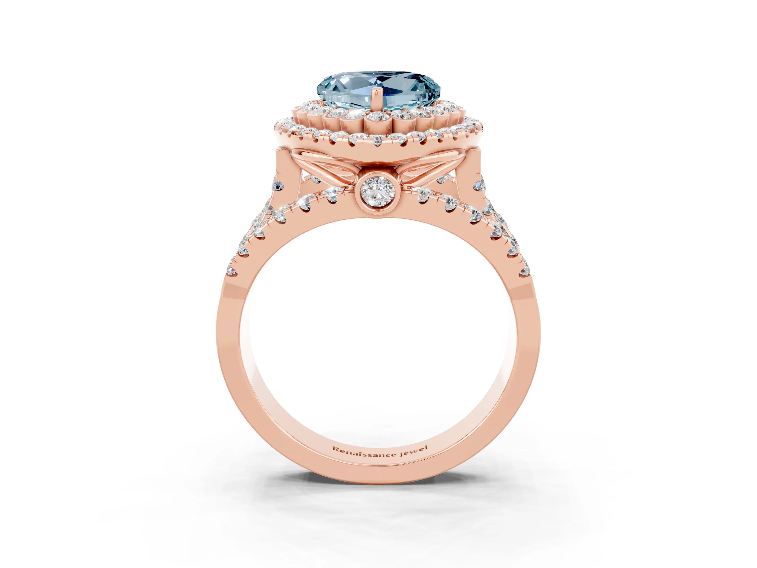 Rose gold Double Halo Heart Cut Diamond Split Shank Pave Set Ring_3