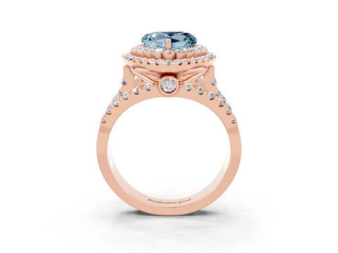 Rose gold Double Halo Heart Cut Diamond Split Shank Pave Set Ring_3