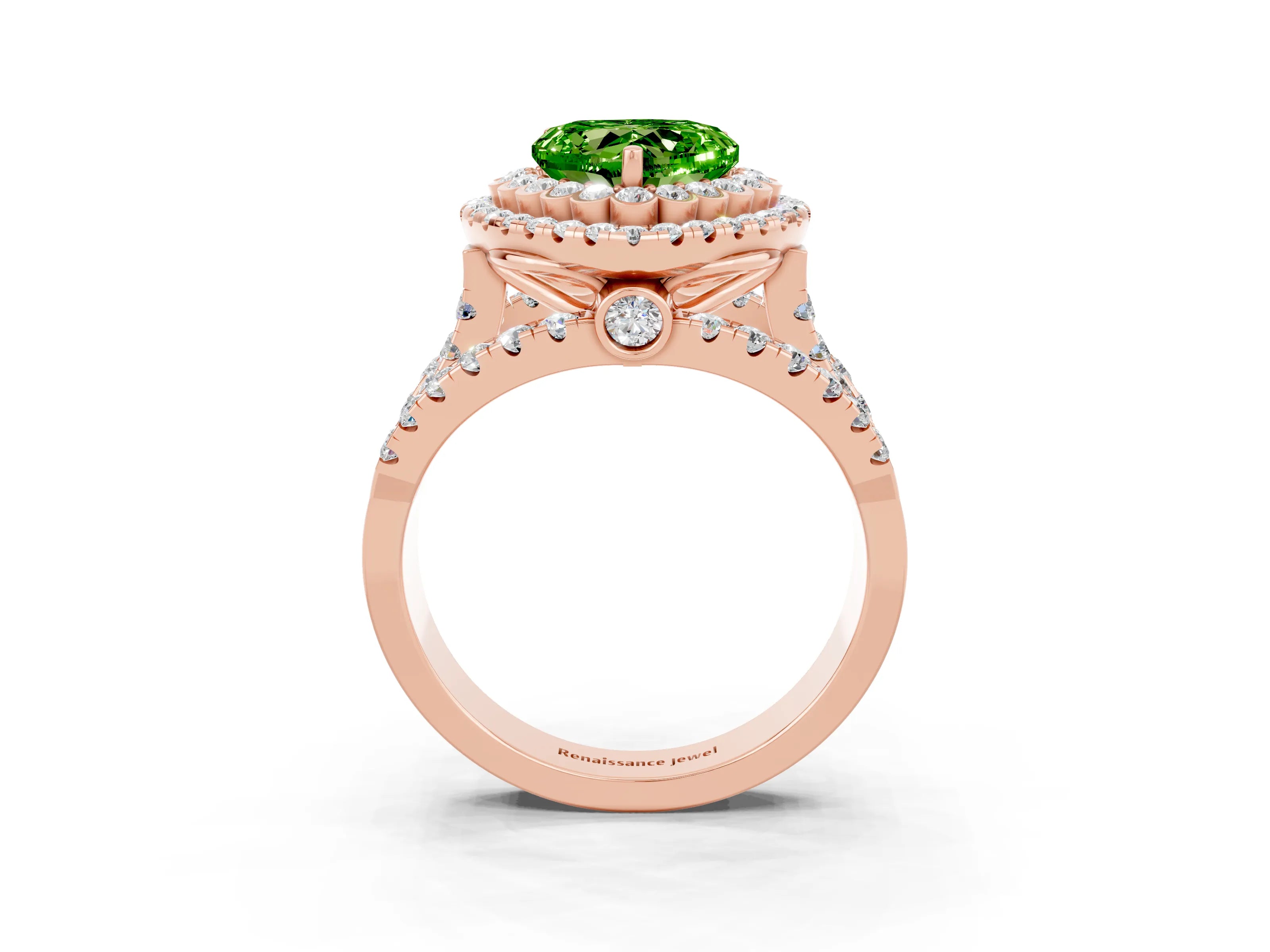 Rose gold Double Halo Heart Cut Diamond Split Shank Pave Set Ring_3
