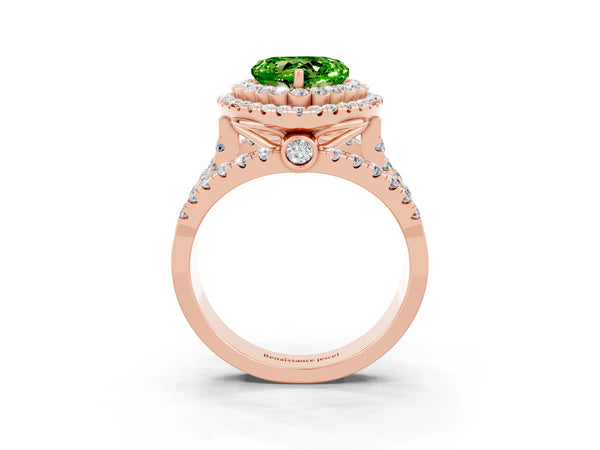 Rose gold Double Halo Heart Cut Diamond Split Shank Pave Set Ring