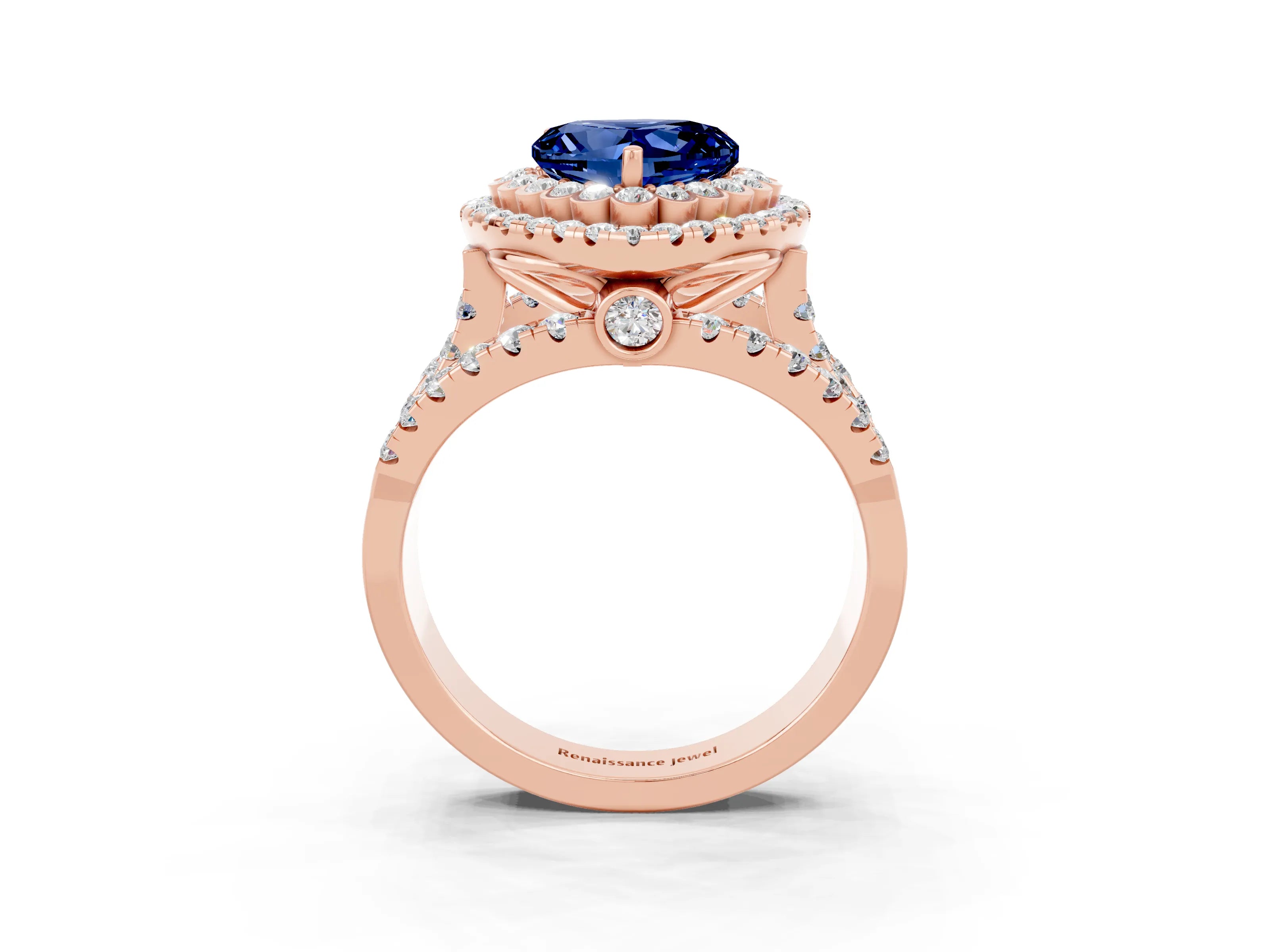 Rose gold Double Halo Heart Cut Diamond Split Shank Pave Set Ring_3