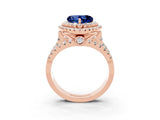 Rose gold Double Halo Heart Cut Diamond Split Shank Pave Set Ring_3