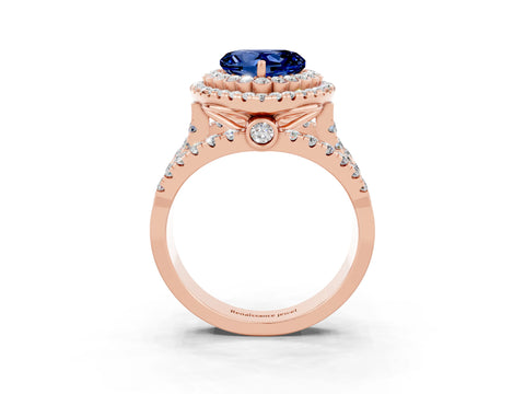 Rose gold Double Halo Heart Cut Diamond Split Shank Pave Set Ring_3