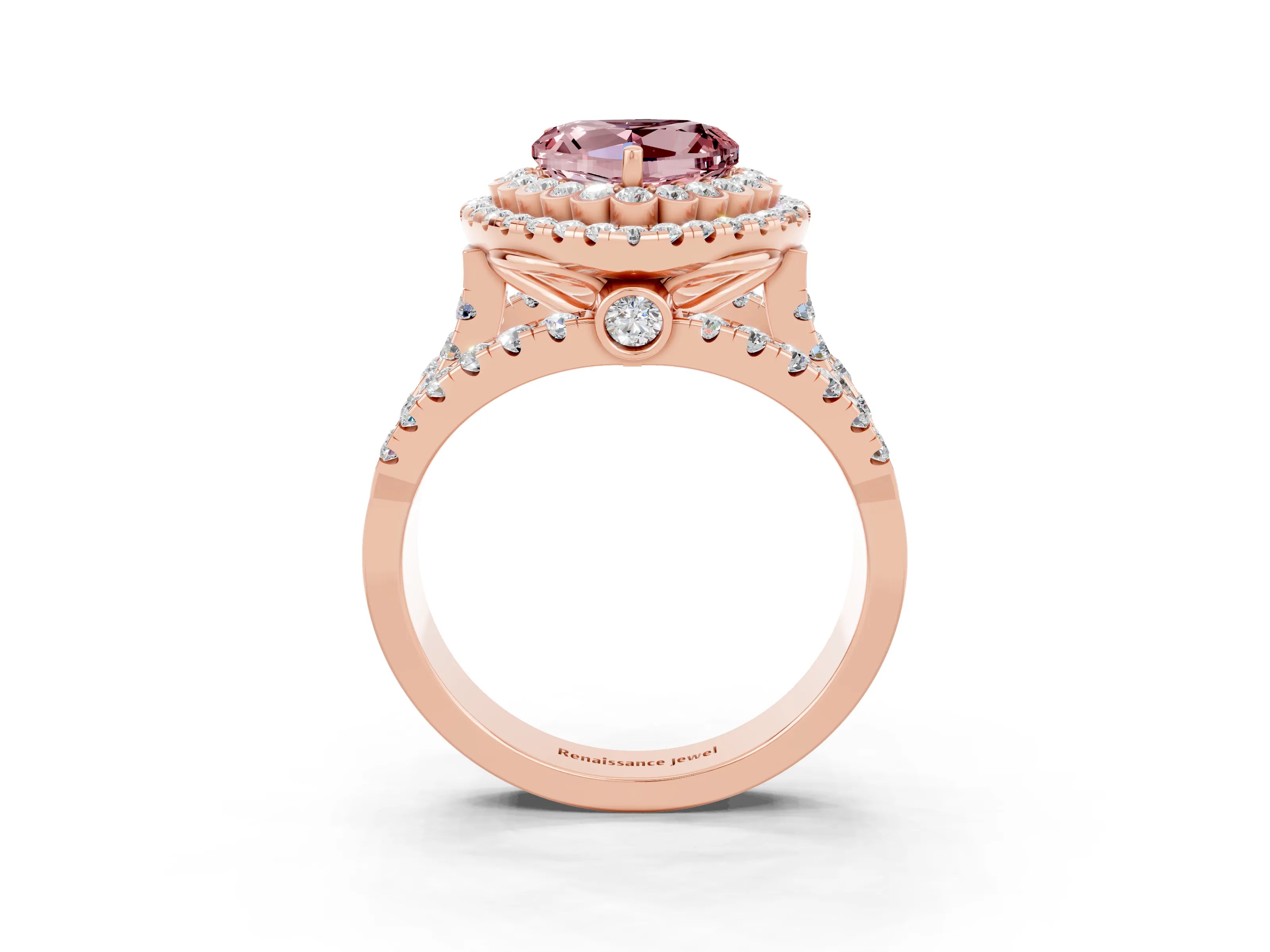 Rose gold Double Halo Heart Cut Diamond Split Shank Pave Set Ring_3