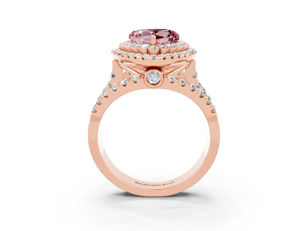 Rose gold Double Halo Heart Cut Diamond Split Shank Pave Set Ring